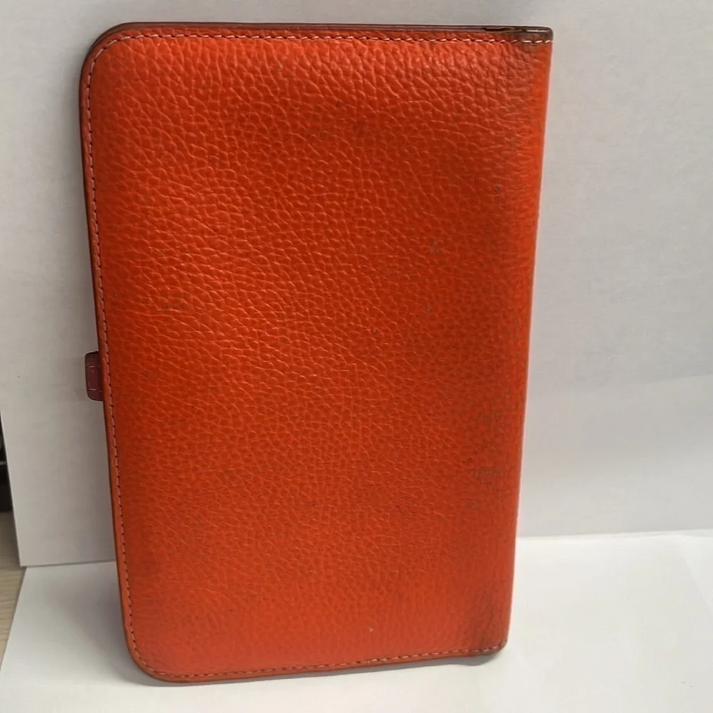 Orange Italian Pebbled Leather Pull Through Closure Clutch Wallet 7.5 x 4.5